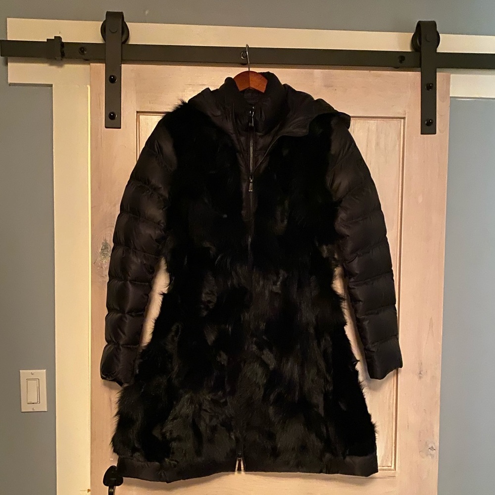 NWT Dawn Levy Coat Black Real Fur Jacket/Down w/ removable sleeves.